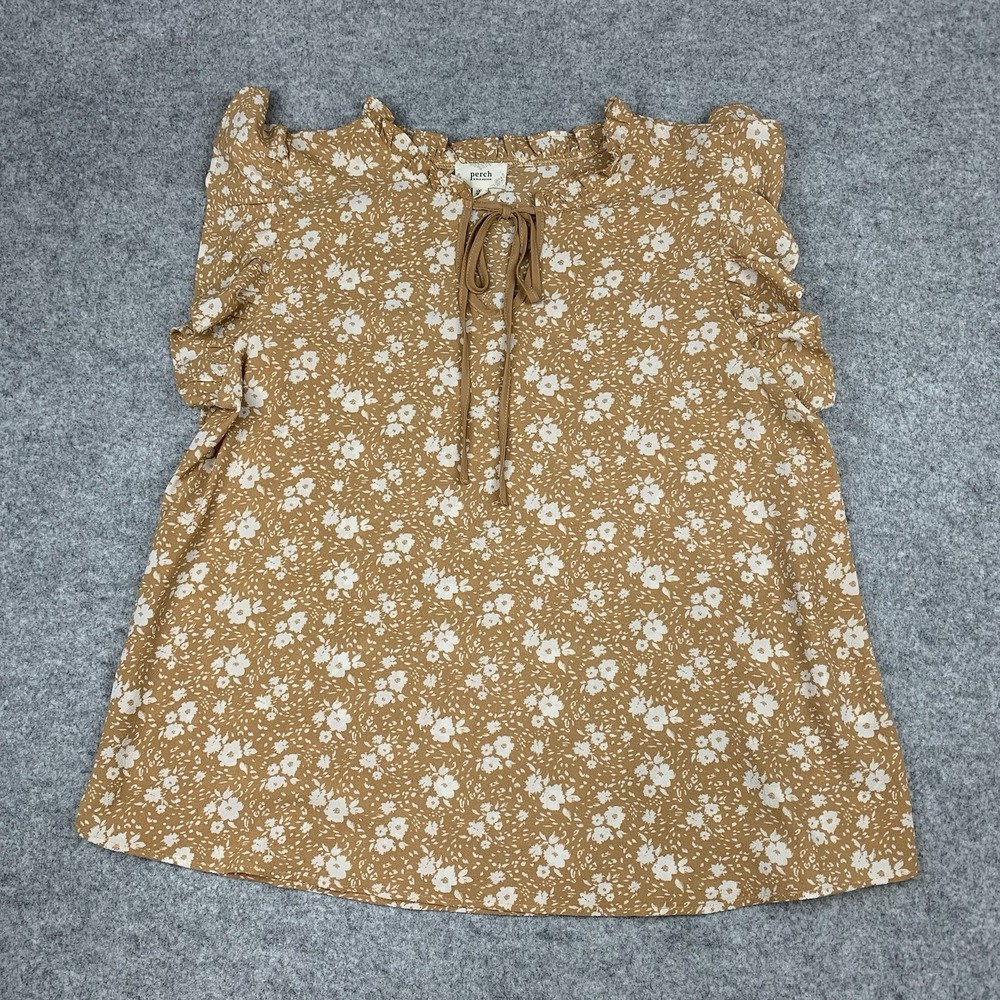 Perch Blu Pepper Blouse Women's 1XL Orange Floral Tunic Short Sleeve